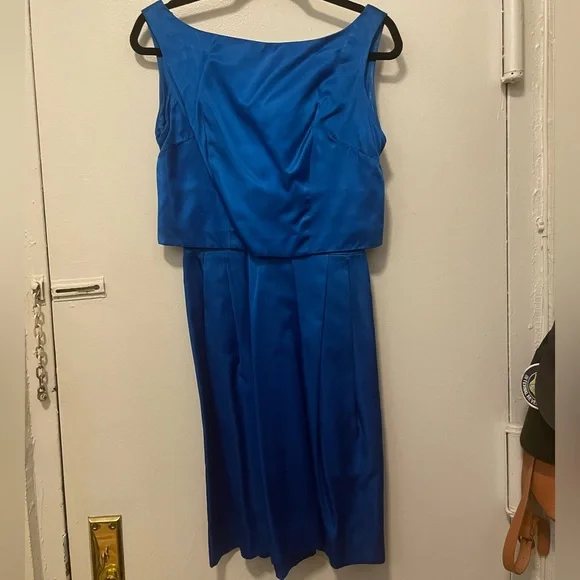 Vintage Dresses | Vintage 1950s 1960’s Royal Blue Satin Cocktail Dress Dress Small Mad Men Style | Color: Blue | Size: S